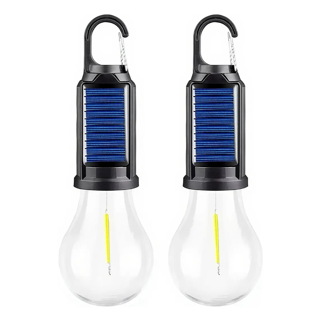 Kit 2 Lampada Led Inteligente Resistente A Água Luz Solar Portátil Camping Pesca Com Gancho