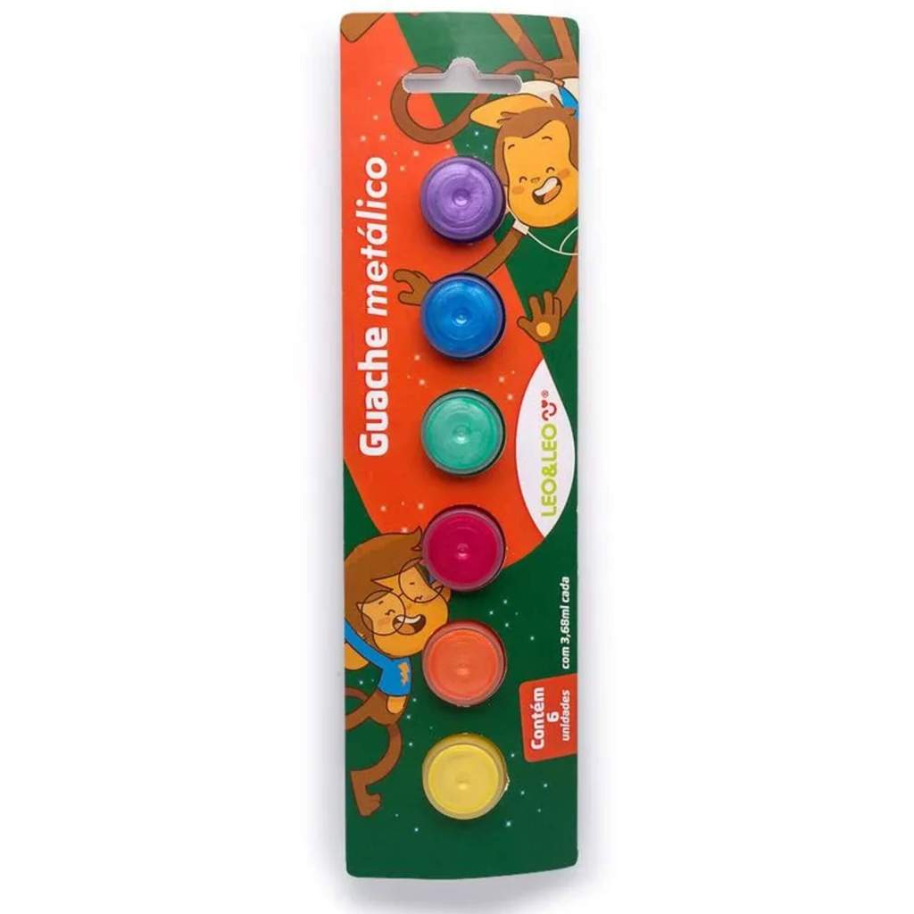 Caixa Blister com 6 Cores de Guache Metálico 3,68Mm Por Pote Leo&Leo Leonora - 74011