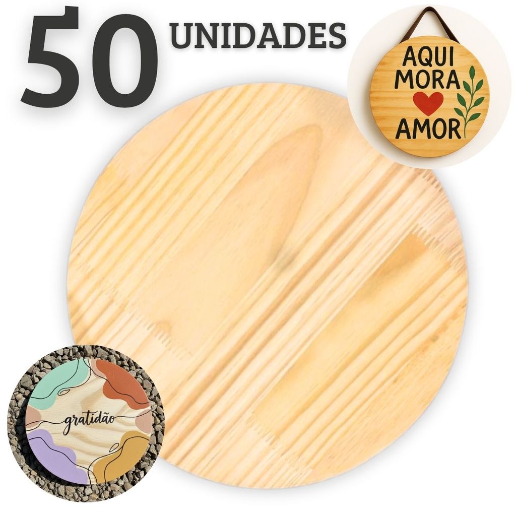 Kit50 Pçs Redondas 10cm Disco Bolacha Madeira Pinus Decoração Artesanato Mesa Posta Porta Copos