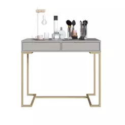Escrivaninha Penteadeira PlacaEPonto 2 Gavetas 91cm MDP Tampo Basculante Bege/Champagne Fosco