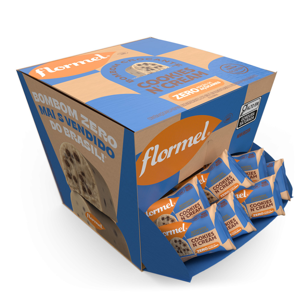 Caixa 18 unid Bombom Chocolate Branco Cookie de Chocolate Zero Açúcar Sem Glúten 12g Flormel