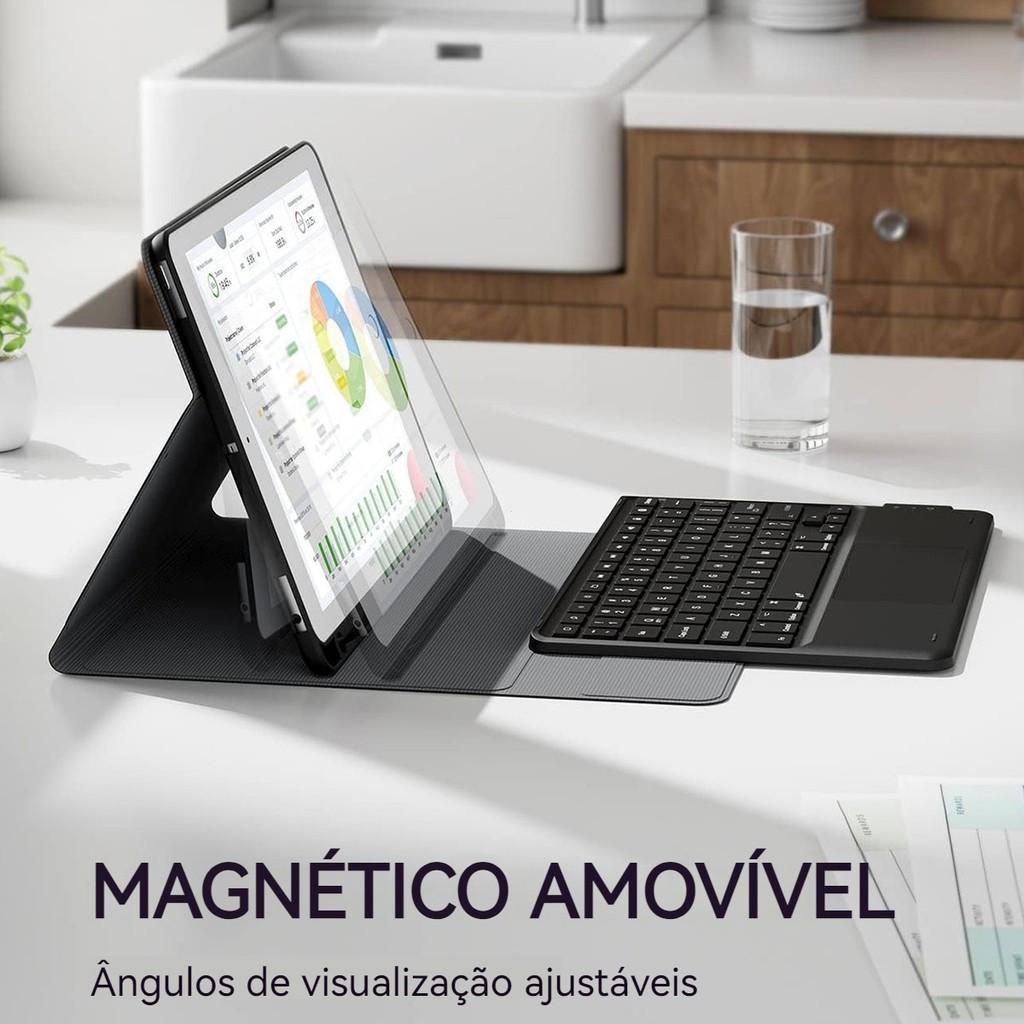 2026 Nova Capa De Suporte Para iPad 10.2/10.5 Com Teclado Magnético ABNT Bluetooth Touch Mouse 7/8/9/Air3/- Pro