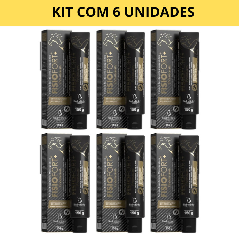 Kit C/06 Pomada massageadora FISIOFORT PREMIUM dores musculares treino Bio instinto tubo 150g