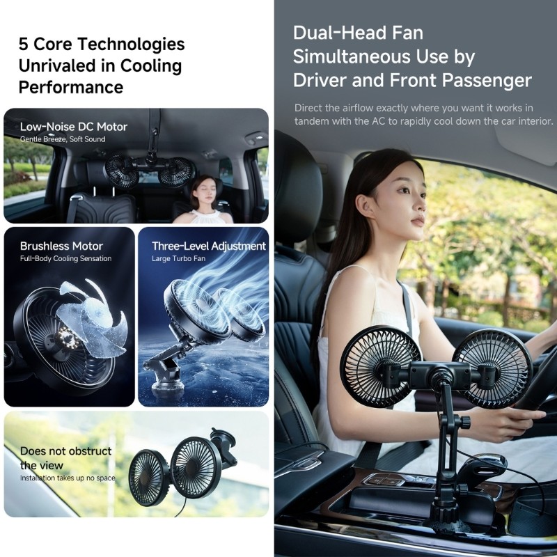 Li * Circulador De Ar Com Ventilador De Carro Display Digital Multiângulo Suportes Extensíveis E Lâminas ABS Para Viagen