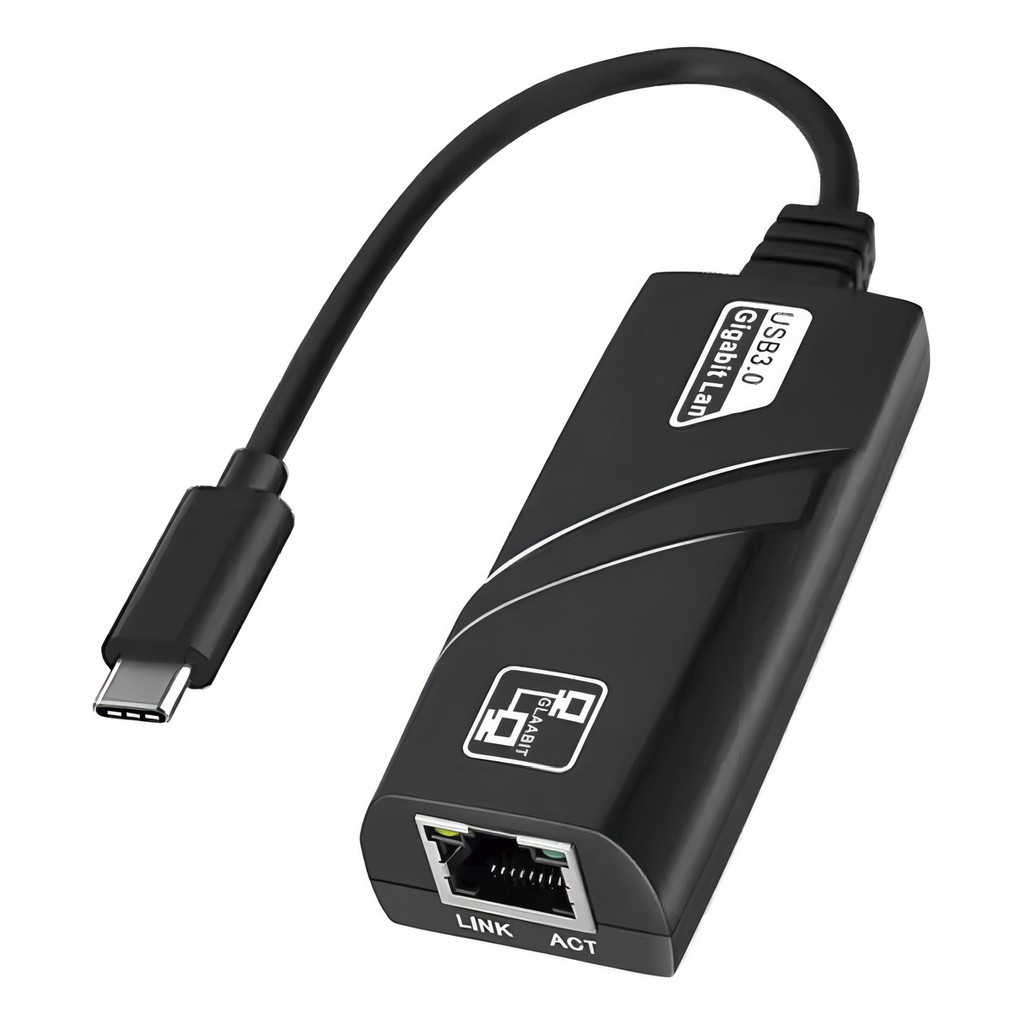 Adaptador Ethernet USB-C para RJ45, Conversor Placa de Rede Gigabit LAN, Cabo USB Tipo C, Preto 10/100/1000 Mbps fy-684