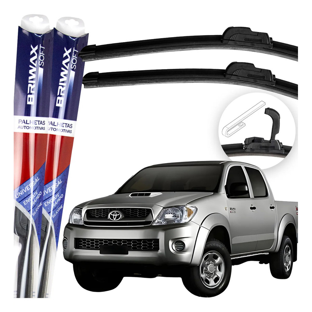 Jogo Palhetas Limpador de Parabrisa Silicone Chuva Gancho Universal Toyota Hilux 2005 Até 2015