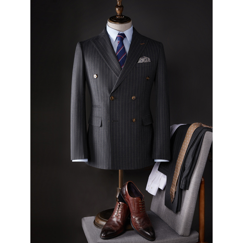 Giyomon terno masculino terno duplo Breasted listras cinza negócios noivo terno de casamento High-End terno jaqueta