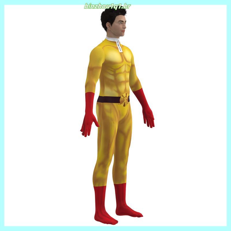 Um Soco Homem Cosplay Traje Para Criança Saitama Anime Cos Bodysuit Super-Herói Macacões De Halloween
