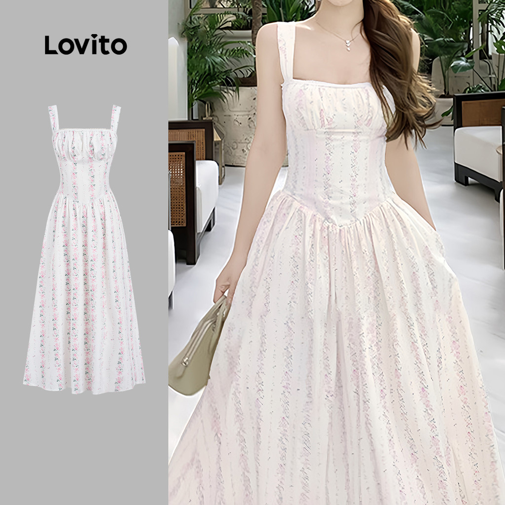 Lovito Padrão de Vestido Boho Vestido de Renda Estilo Resort para Mulheres primavera/verão Bordado L191AD019