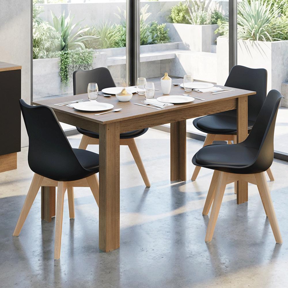 Conjunto Sala de Jantar Garda Mesa Tampo de Madeira 4 Cadeiras Rustic/Preto Madesa