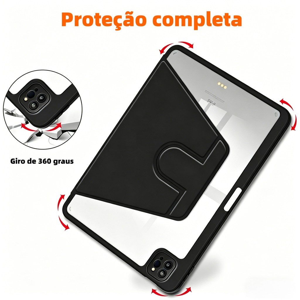 Capa rotação de 360 graus de Acrílico com suporte do lápis iPad 10 7 8 AIR 11 5 4 3 PRO 11 A16 M2 M3