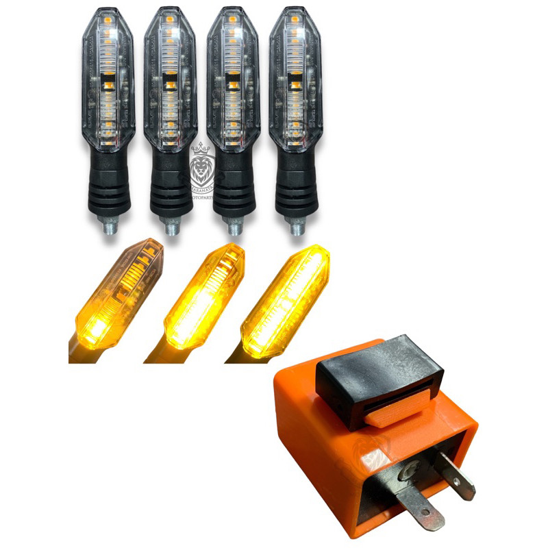 Kit 04 Piscas Moto Seta Led Sequencial Twister + RELE PISCA SETA LED 2 PINOS COM REGULAGEM DE VELOCIDADE UNIVERSAL