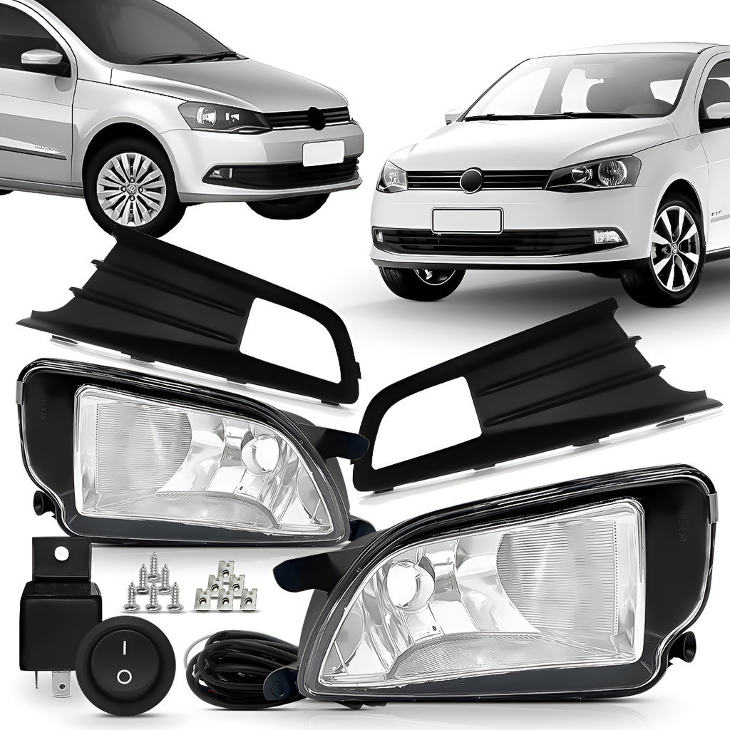 Kit Farol Milha Gol G6 13/16 Moldura Preta + Botão Tic Tac Branco