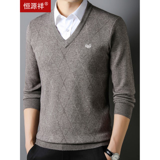 Hengyuanxiang suéter masculino com decote em v, lavável à máquina, Anti-Pilling, lã pura, gola baixa, camisa de fundo, p