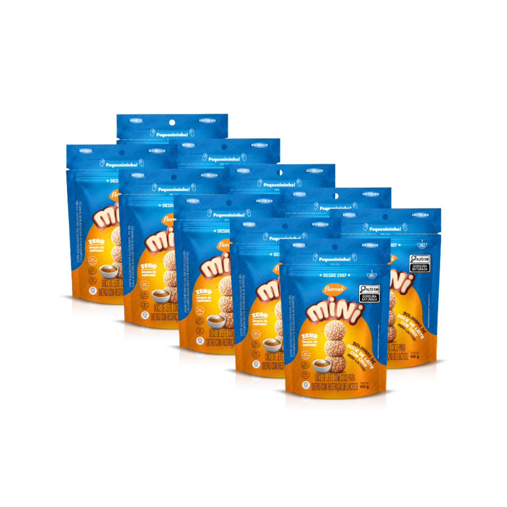 Kit 10 Pacotes de MINI Bolinhas de Doce de Leite com Coco Flormel Zero Açúcar 60g