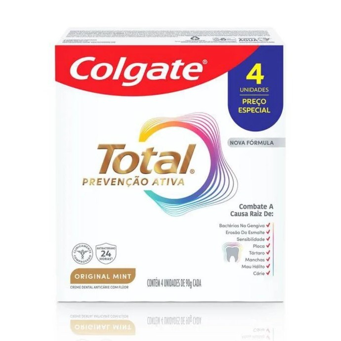 Kit Creme Dental Colgate Total Original Mint 4 Unidades 90g Cada