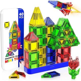 Mini Blocos Magnéticos, 40 Peças de Blocos Magnéticos de Viagem com Estojo de Metal, Brinquedo Magnético Portátil para C