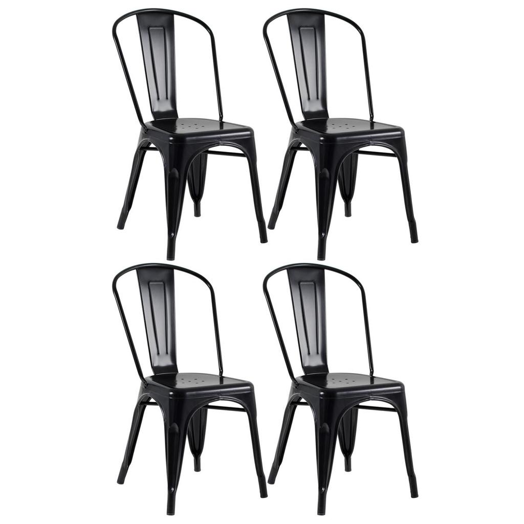 Kit 4 Cadeiras Laráz Iron Tolix industrial Preto SemiBrilho