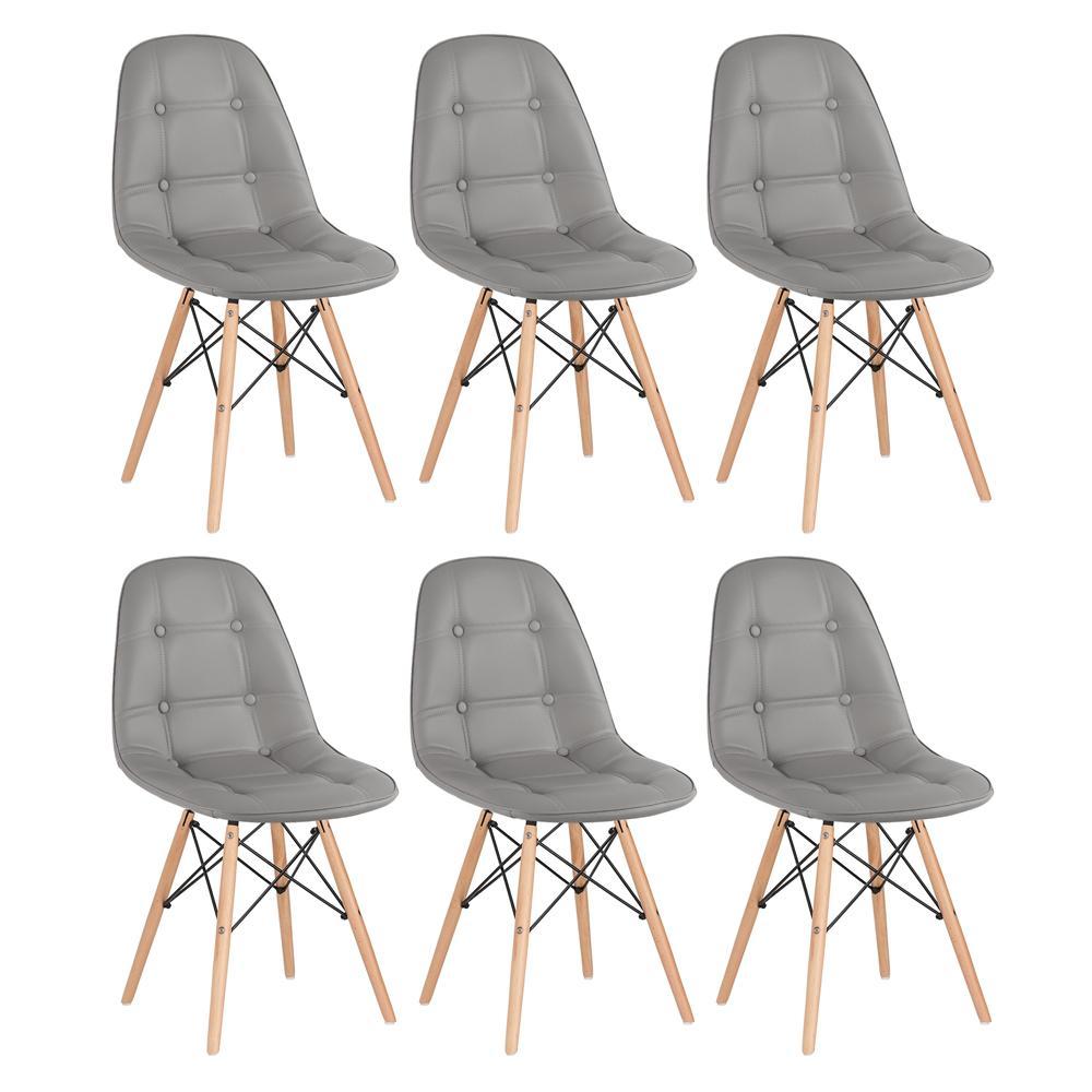 Kit 6 Cadeiras Laráz Eames Eiffel Botonê Estofada  - Cinza