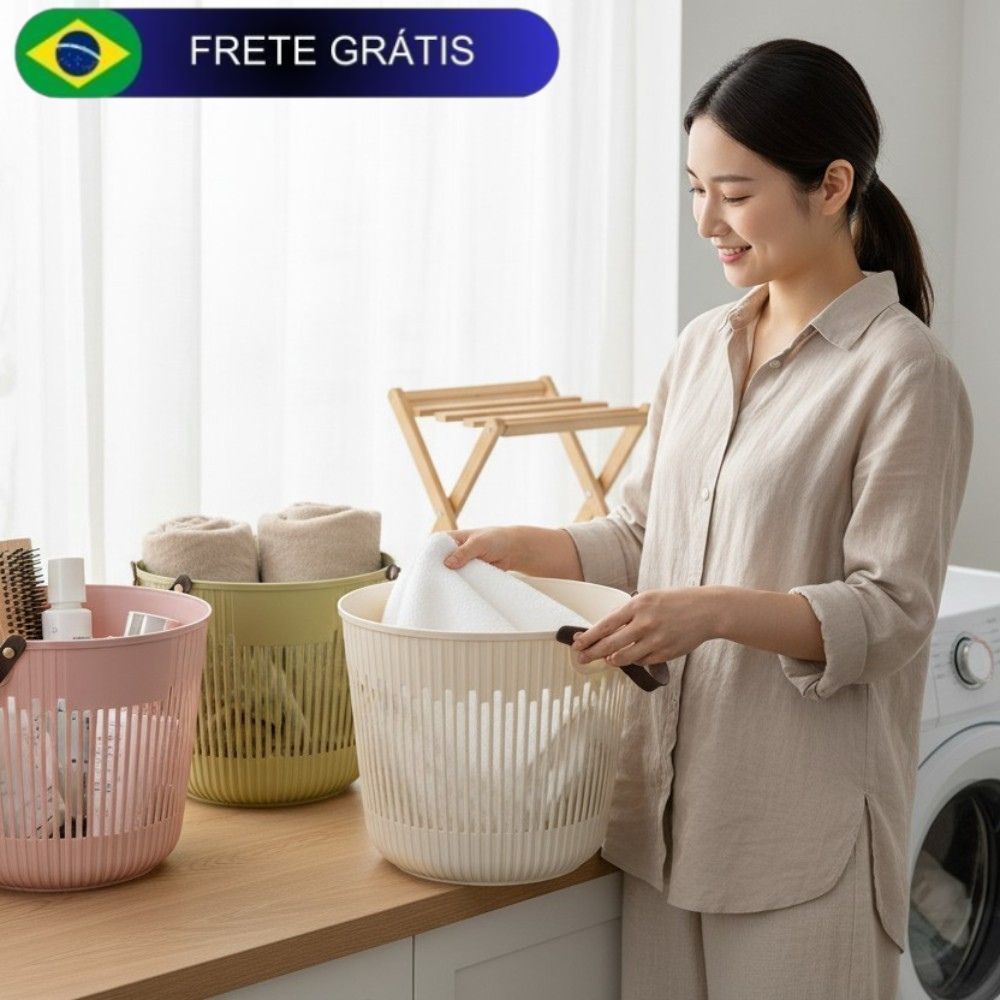 Cesto Organizador Multiuso Grande para Roupa Brinquedos Com Alças Plástico Ventilado