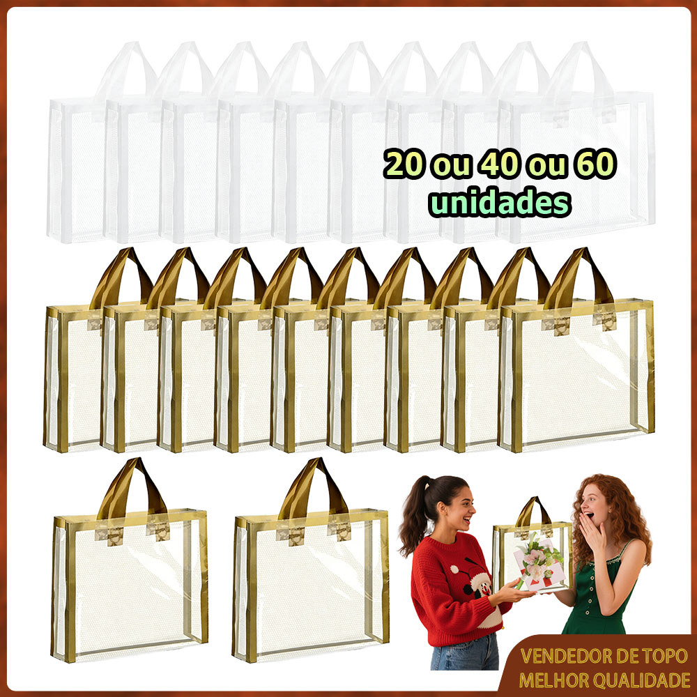 20/40/60 Bolsa de malha transparente sacola de compras sacola para presentes para casamentos e festas 31.5x32.5x8.1cm