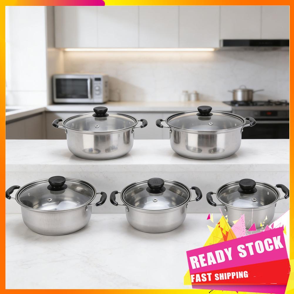 Hbhbhbhbb Conjunto de panelas Diydeg 5 unidades de panelas de cozinha com tampas de vidro Pote de leite de aço