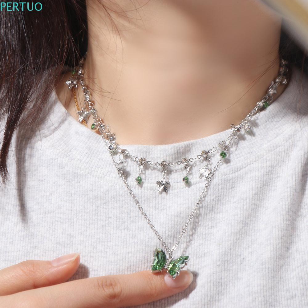 Colar De Borboleta PORTSOUTLET , Corrente De Clavícula De Strass De Zircônia , Gargantilha De Borla De Joias Brilhante D