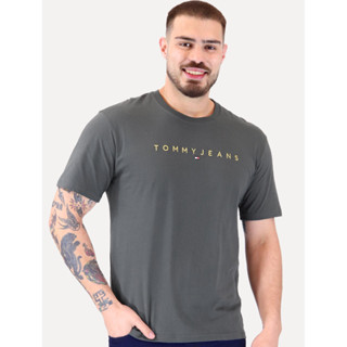 Camiseta Tommy Jeans Masculina Core Linear Gold Logo Chumbo em Oferta na Shopee