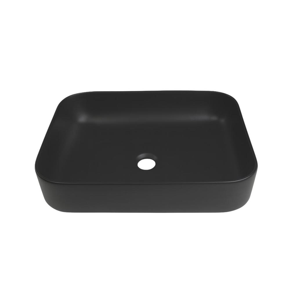 Cuba de Apoio Slim Retangular Sem Válvula para Banheiro Louça Cerâmica 50,5x39,5cm Fluorita Pingoo - Preto Fosco