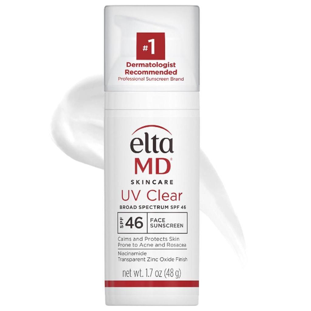 Protetor solar facial EltaMD UV Clear SPF 46, sem óleo, contém óxido de zinco, recomendado por dermatologistas.