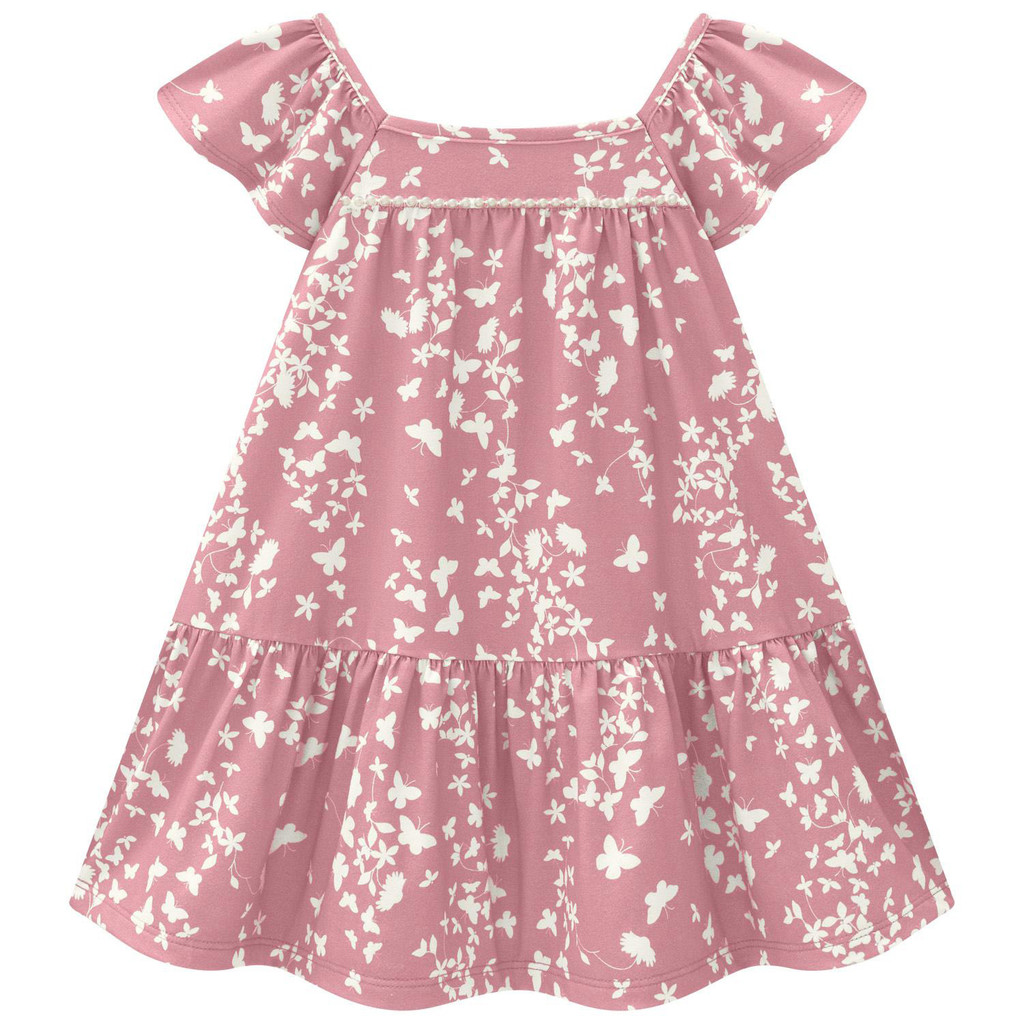 Vestido Infantil Menina Manga Curta Borboletas Algodão Milon em Oferta na Shopee