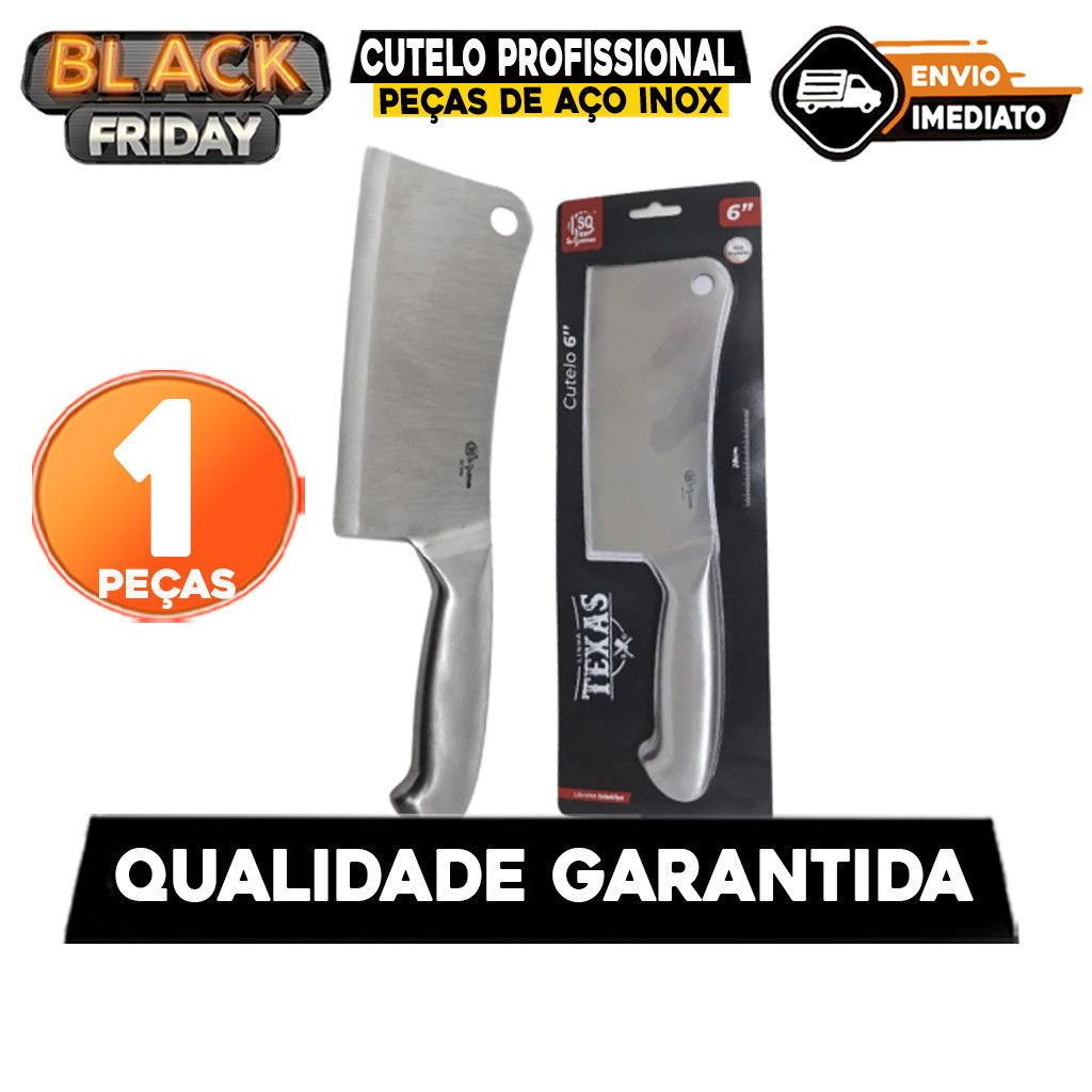 Cutelo Profissional 6 Polegadas Inox Lâmina Inteiriça Corte de Carne Churrasco Cozinha Corte Preciso