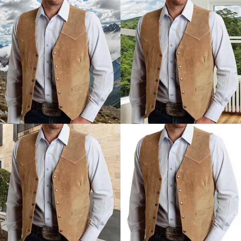 KIN Masculino Ocidental Cowboy Terno Colete Fino Ajuste Camurças Falsas Vestido Para Festa De Casamento Com Decote Em V 