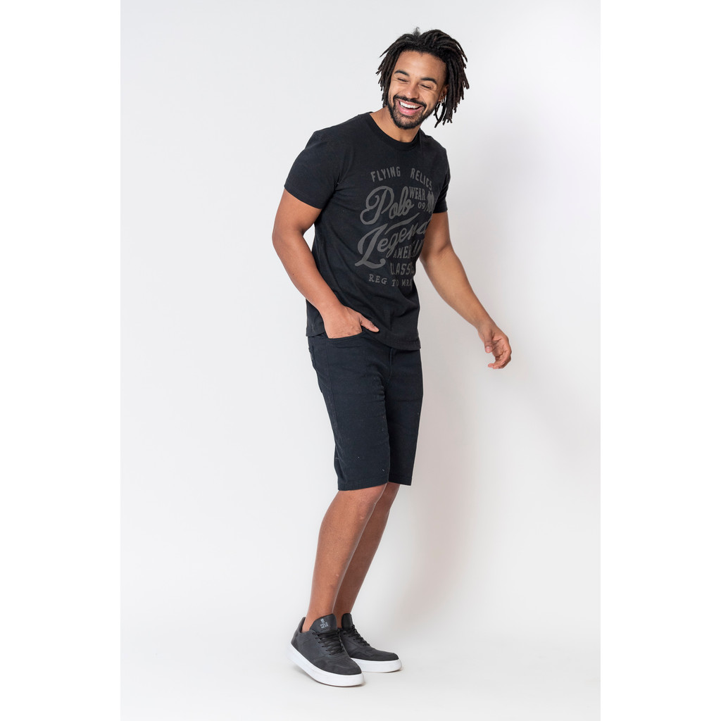 Bermuda Sarja Masculina Básica Polo Wear Preto · foto 2