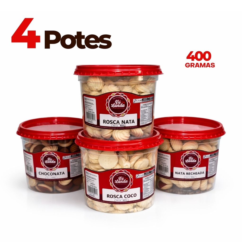 Kit 4 Pote Biscoito Amanteigado Recheado Lembrancinha Atacado Revenda 400g em Oferta na Shopee