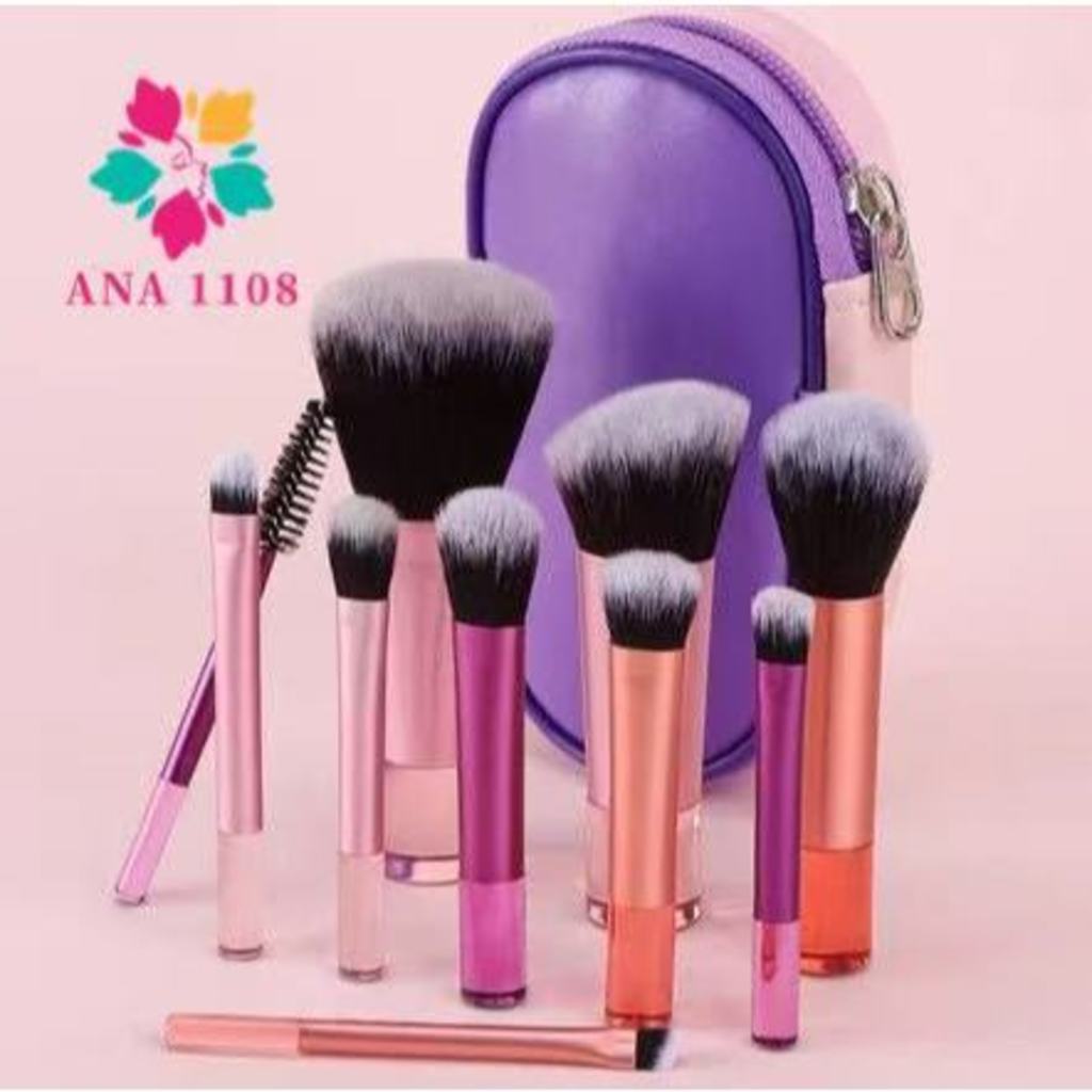ANA1108 Kit 10 mini pincéis para Maquiagem com estojo bolsa para viagem-312-097 em Oferta na Shopee