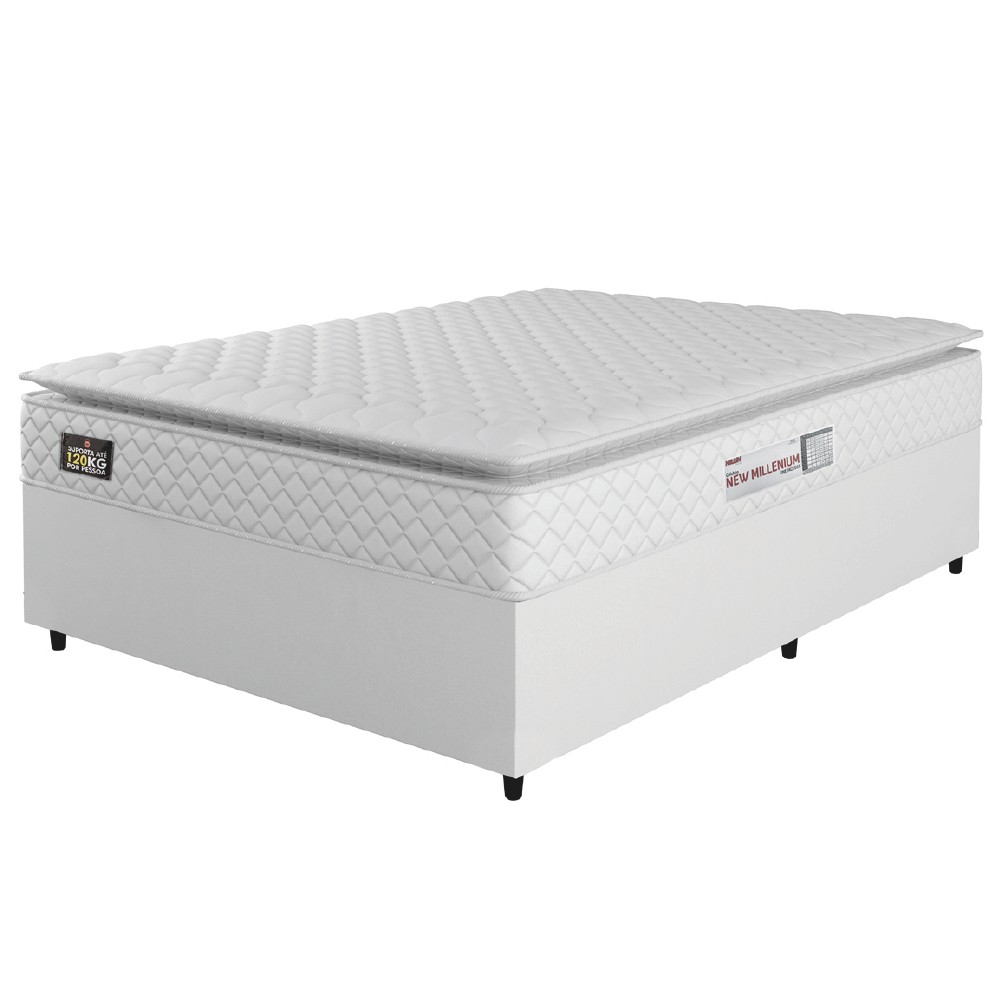 Cama Box Casal Colchão Espuma D33 Pillow Top New Millenium 138x188x57cm Branco Linho Hellen em Oferta na Shopee