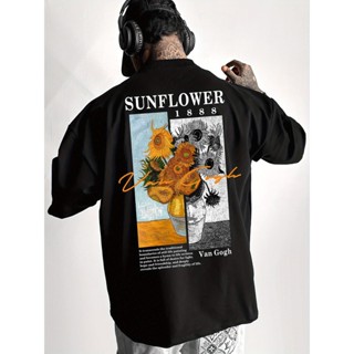 Camiseta Oversized Van Gogh Girasol 100% Algodão - Estilo Casual Verão Solto Manga Curta em Oferta na Shopee