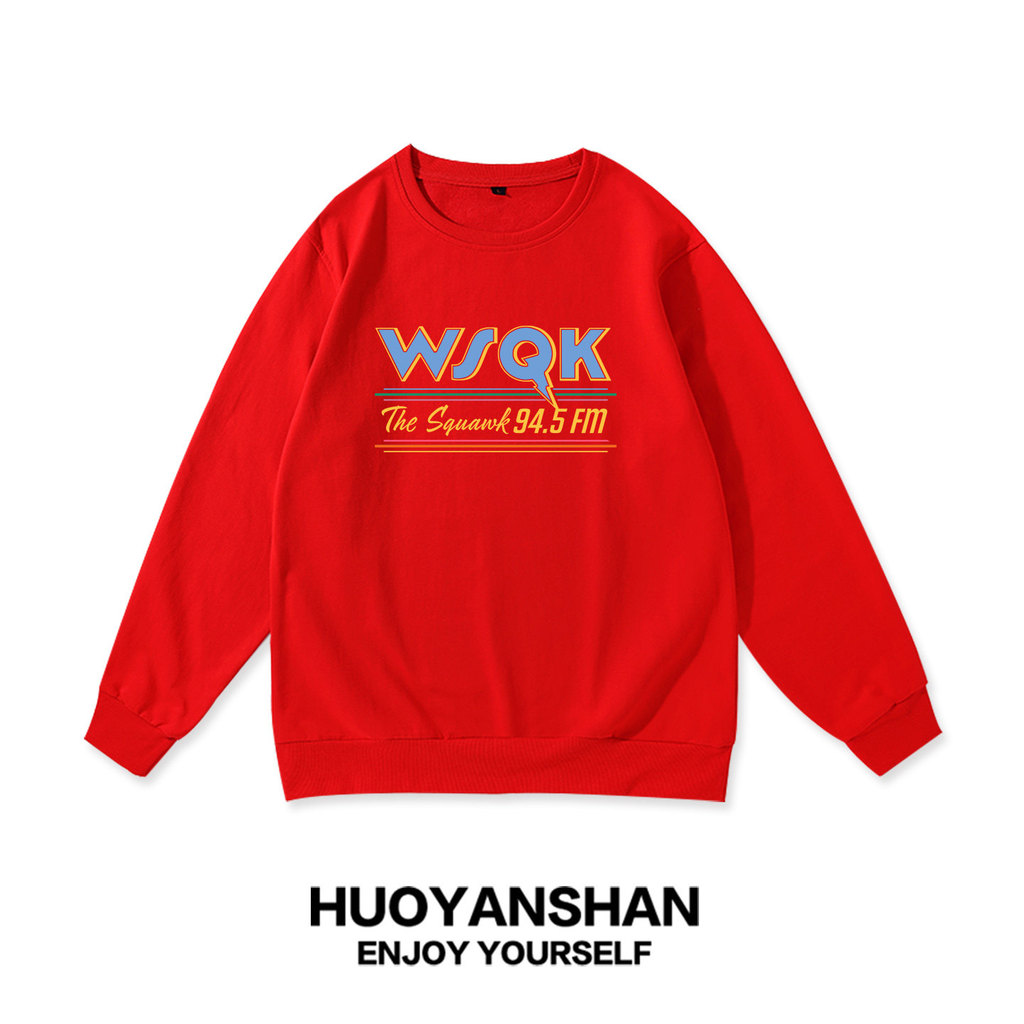 Pronto Estoque Stranger Things Masculino E Feminino Hawkins Estação De Rádio WSQK Casal Casual Solto Carta Estampa Gola Vermelho