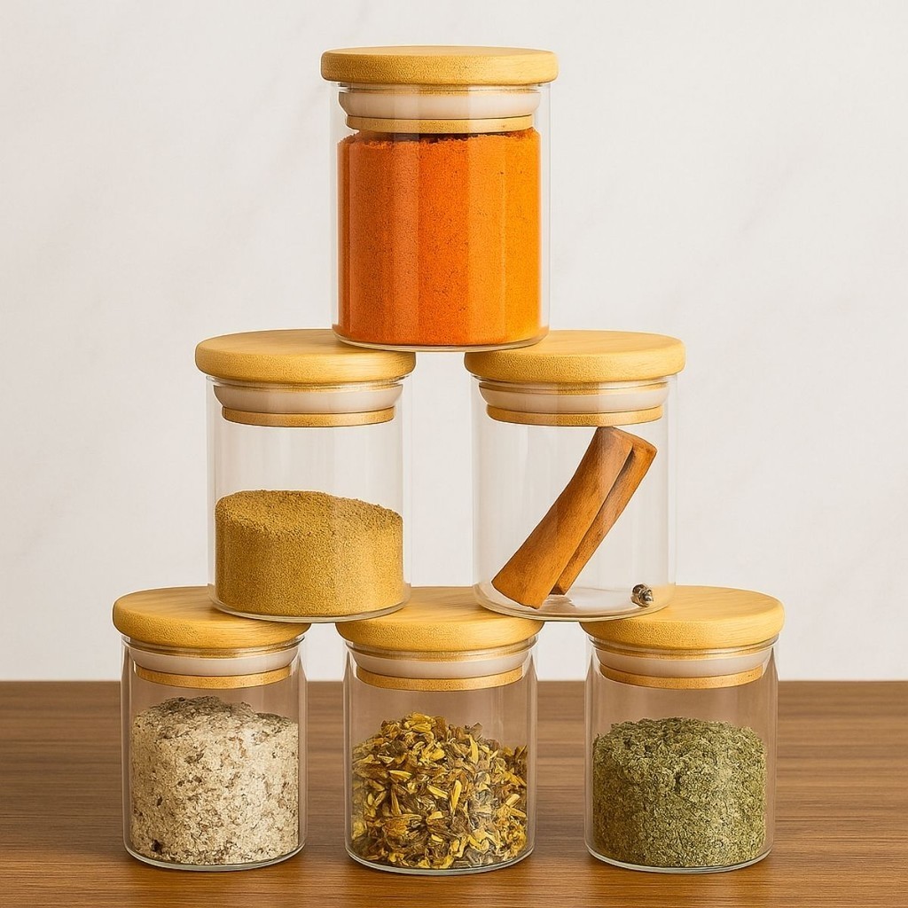 Kit 10 Potes de Vidro Herméticos 210 ml – Tampa Bambu para Temperos / Mantimentos em Oferta na Shopee