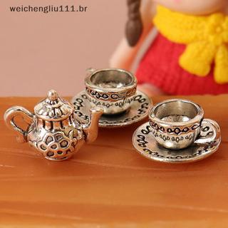 # weicheng 1 Conjunto 1 : 12 Casa De Bonecas Em Miniatura Bule Xícara Pires Metal Chá Mesa Jantar Modelo Decoração Bonec