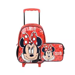 Kit Mochila de Rodinha e Lancheira Térmica Infantil Feminina Minnie Vermelha