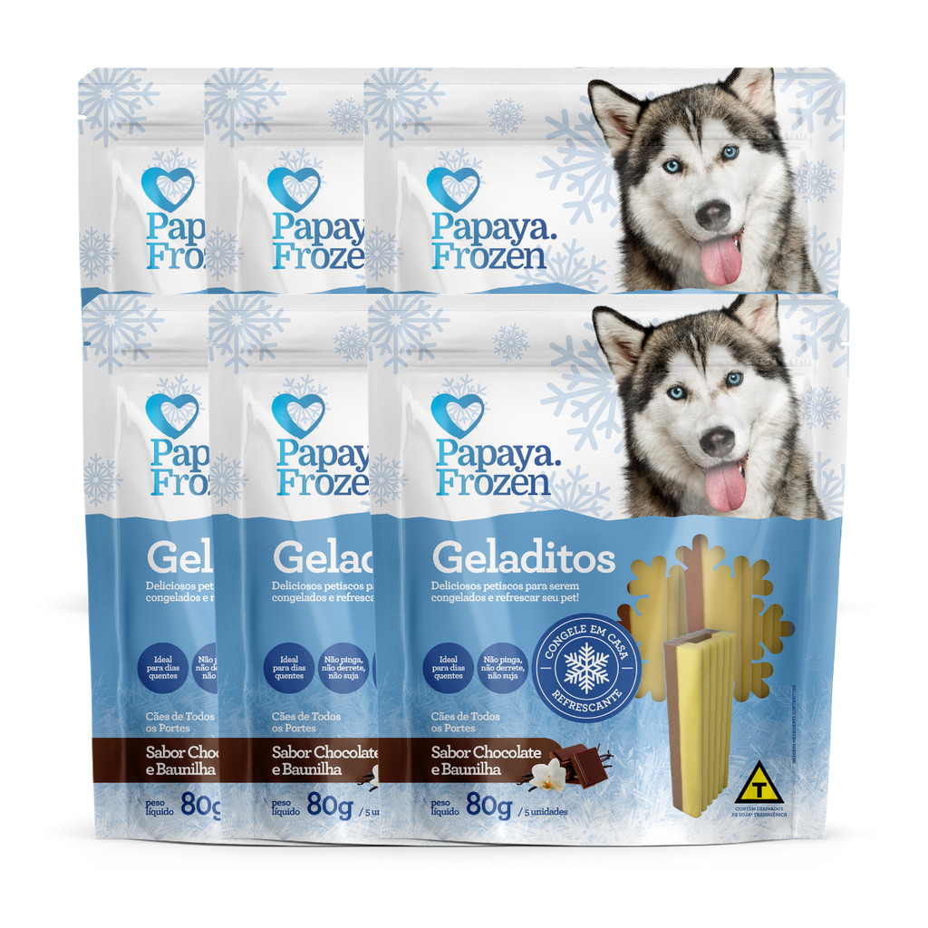 Petisco Gelado Para Cães - Papaya Frozen Chocolate Baunilha ou Melancia e Banana 80G