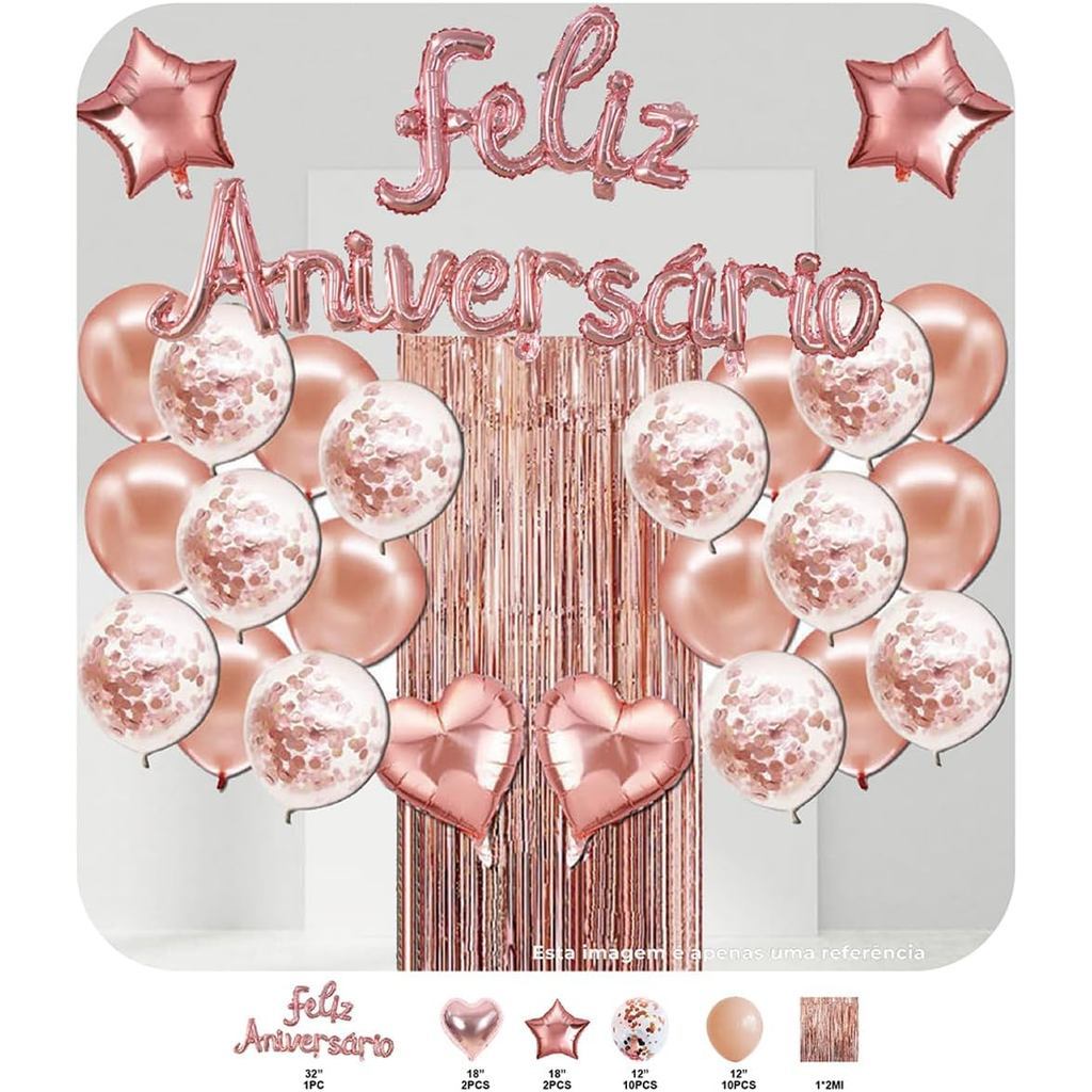 Balões Kit 26 Peças Festa Multicolorido Metal Decoração De Festa Romântica Metalizado  Aniversário em Oferta na Shopee
