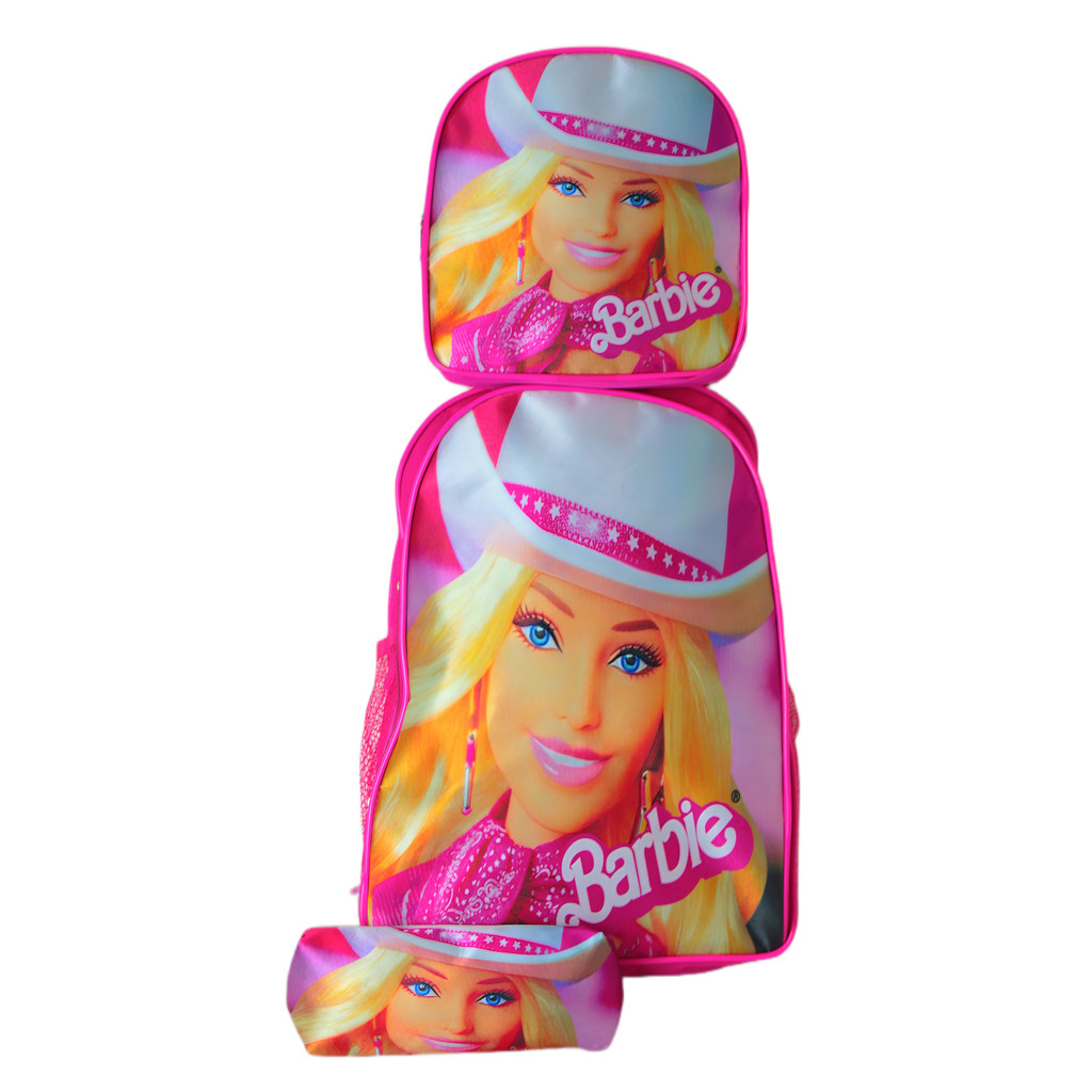 Kit Mochila Costas Barbie Chapéu Rosa Lancheira Estojo em Oferta na Shopee