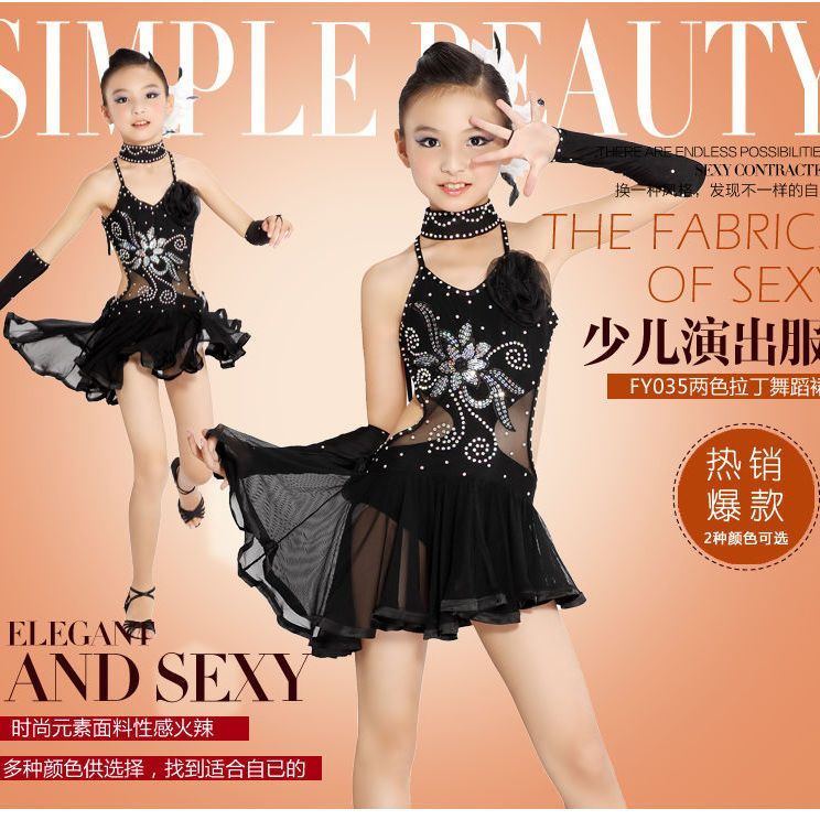 Roupas de dança latina infantil preto roupas de competição latina meninas roupas de exame latino roupas de treinamento i