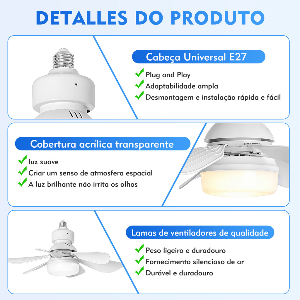 Luminária 80W 52CM Ventilador De Teto 6 Hélices Luz Ajustável Controle Remoto Silencioso E Econômico — imagem 2 de 2