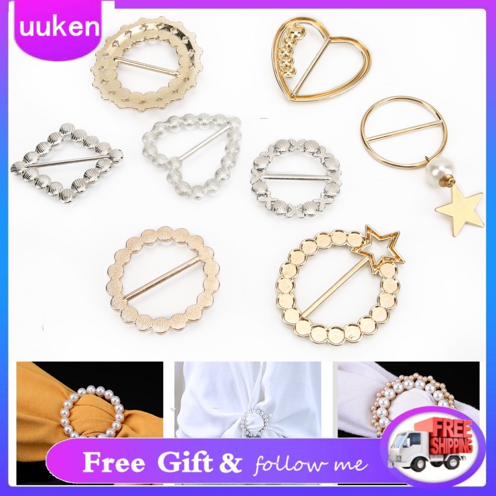 Uukendh Lenço de strass com fivela de anel, pérolas pequenas e simplistas para mulheres, clipe firme e estável para