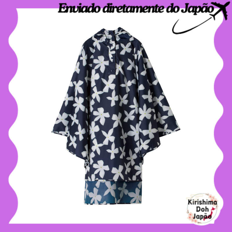 [Wpc.] Poncho de chuva Magnolia Azul-marinho Feminino Capa de chuva Permite usar com mochila Pode vestir sobre outros