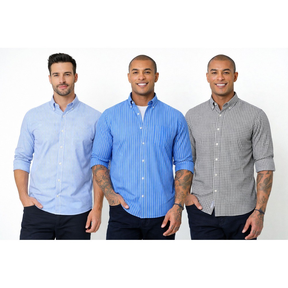 Kit 3 Camisas Sociais Listrada/Xadrez